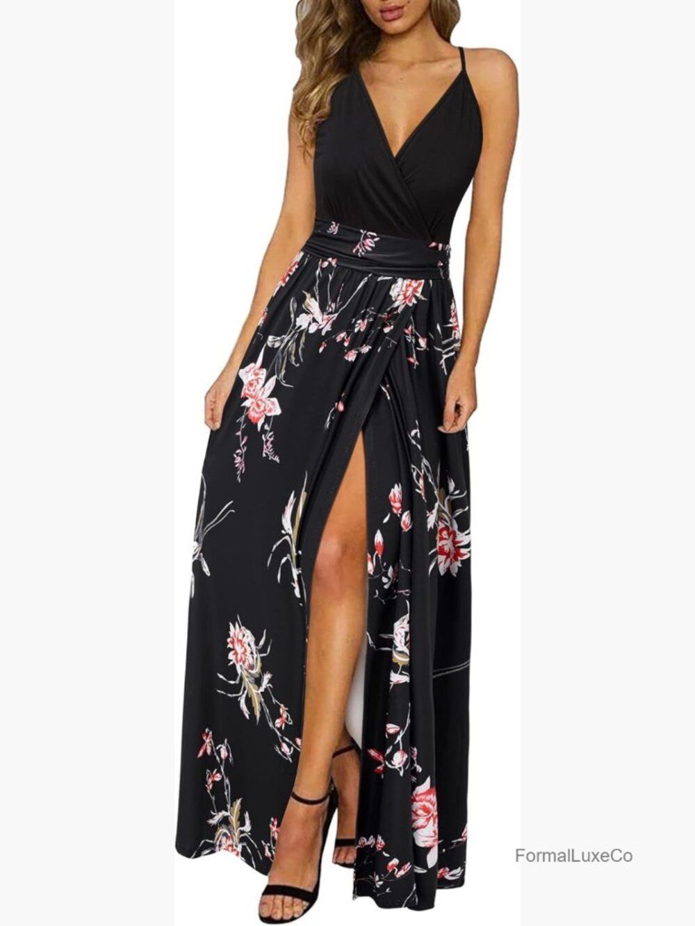 Flowy V-Neck Maxi Dress with Side Split for Wedding Guest or Beach